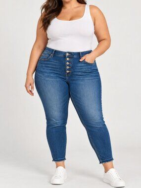 Torrid Womens Bombshell Skinny Button Fly Stretch Release Hem Jean Plus Size 26R